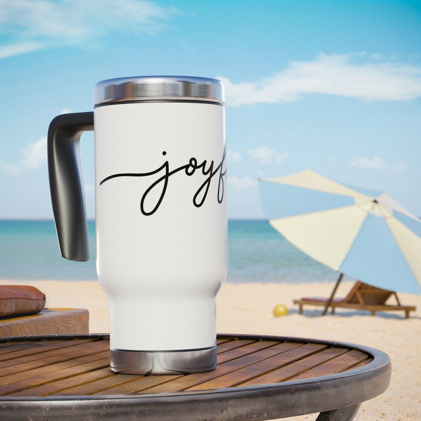 Joyful Stainless Steel Travel Mug with Handle, 14oz